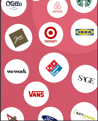 Logos of brands we work with, including Airbnb, Starbucks, IKEA, Target, Domino's Pizza, WeWork, Vans, Ford and more