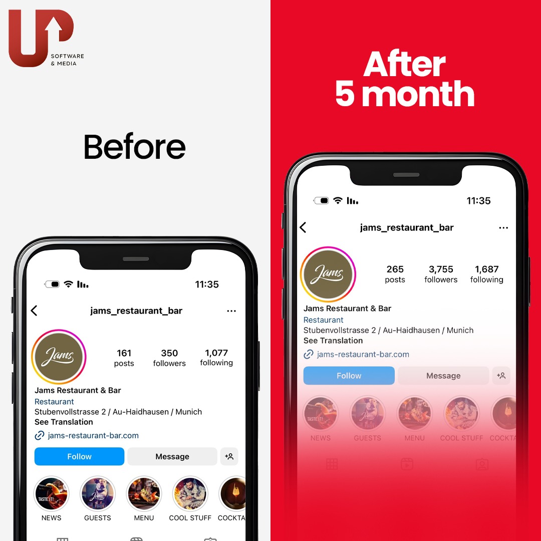 Jams Restaurant & Bar Instagram growth: 350 to 3,755 followers after 5 months